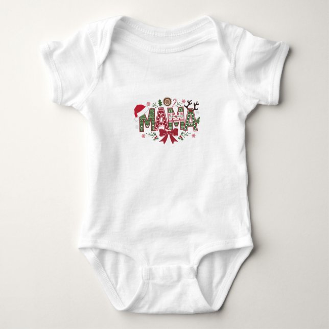 Christmas Mama Coquette Bow Mama Claus Tree Cake  Baby Bodysuit (Front)