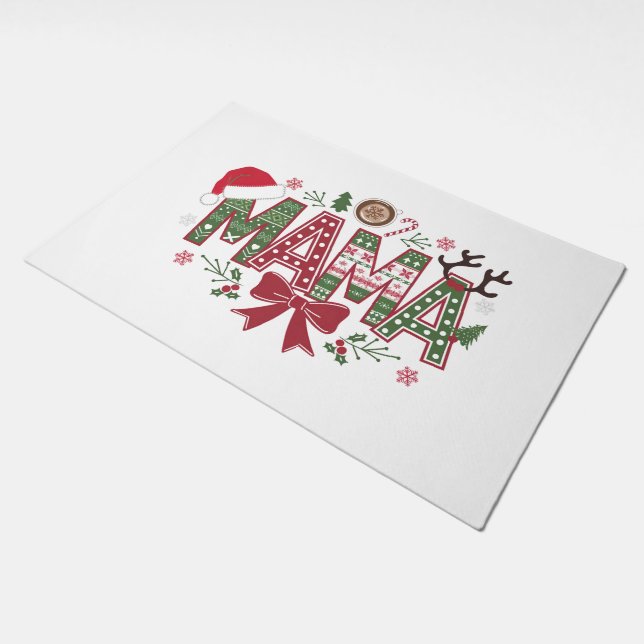 Christmas Mama Coquette Bow Mama Claus Tree Cake  Doormat (Angled)