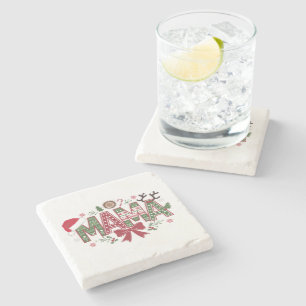 Christmas Mama Coquette Bow Mama Claus Tree Cake  Stone Coaster
