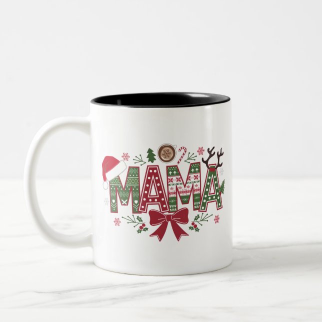 Christmas Mama Coquette Bow Mama Claus Tree Cake  Two-Tone Coffee Mug (Left)
