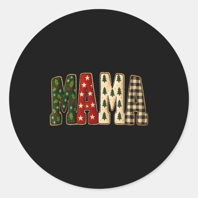 Christmas Mama,tree Buffalo Plaid Mama Funy Gift T Classic Round Sticker (Front)