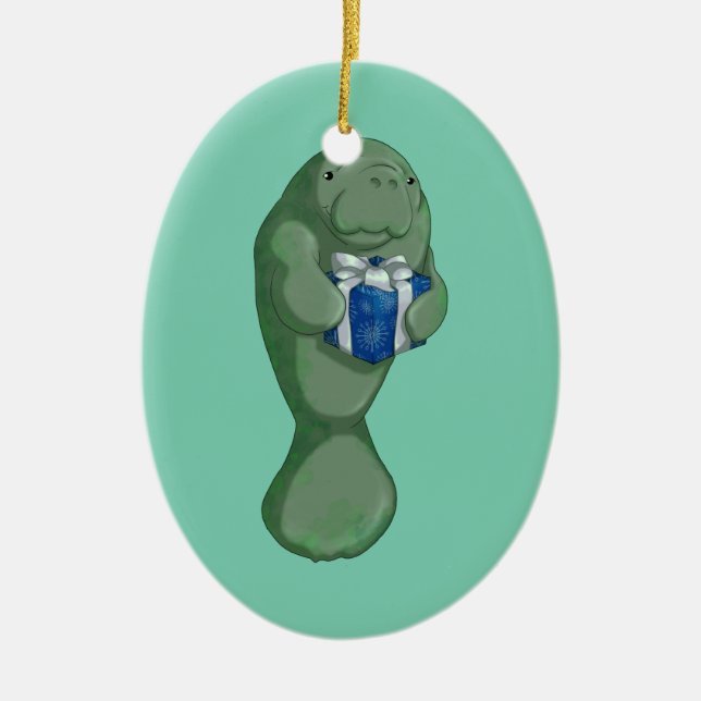 Christmas Manatee Ceramic Ornament (Front)