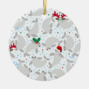 christmas manatee ceramic ornament