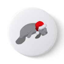 Christmas Manatee Funny Sea Cow With Santa Hat Button