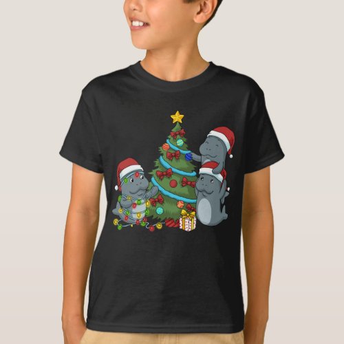Christmas Manatee Gift Christmas Tree Manatee T_Shirt