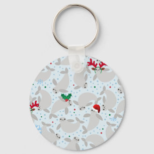 christmas manatee keychain