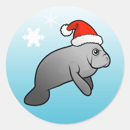 Christmas Manatee Santa Classic Round Sticker