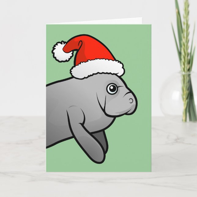 Christmas Manatee Santa Holiday Card (Front)