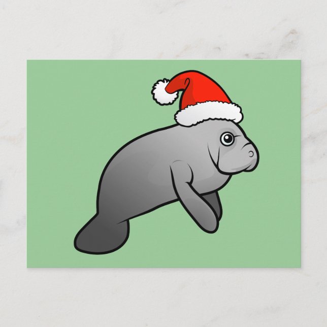Christmas Manatee Santa Holiday Postcard (Front)