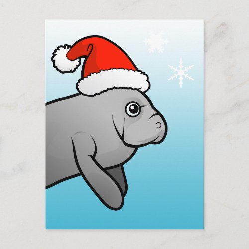 Christmas Manatee Santa Holiday Postcard