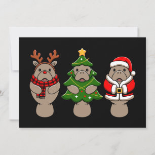 Christmas Manatee Trio Santa Reindeer Tree Xmas Invitation