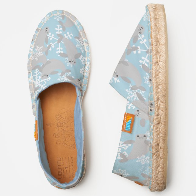 christmas manatee winter blue snowflakes  espadrilles (Side)