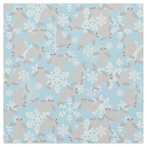 christmas manatee winter blue snowflakes  fabric