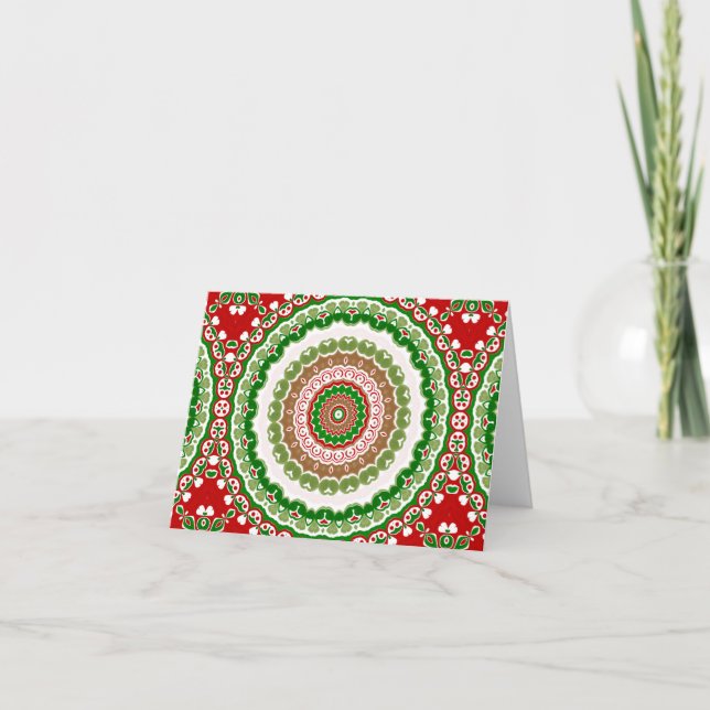 Christmas Mandala in Red, Green, and Warm Gold Card (Front)