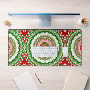 Christmas Mandala in Red, Green, and Warm Gold Desk Mat