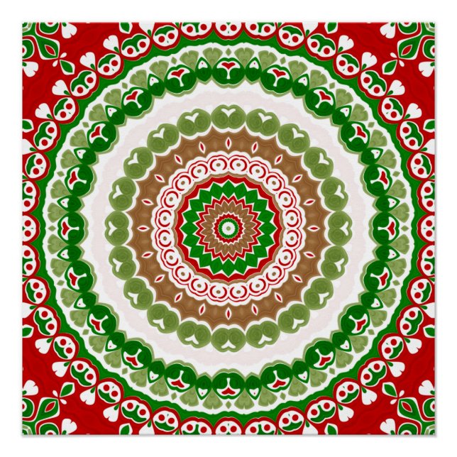 Christmas Mandala in Red, Green, and Warm Gold Poster (Front)