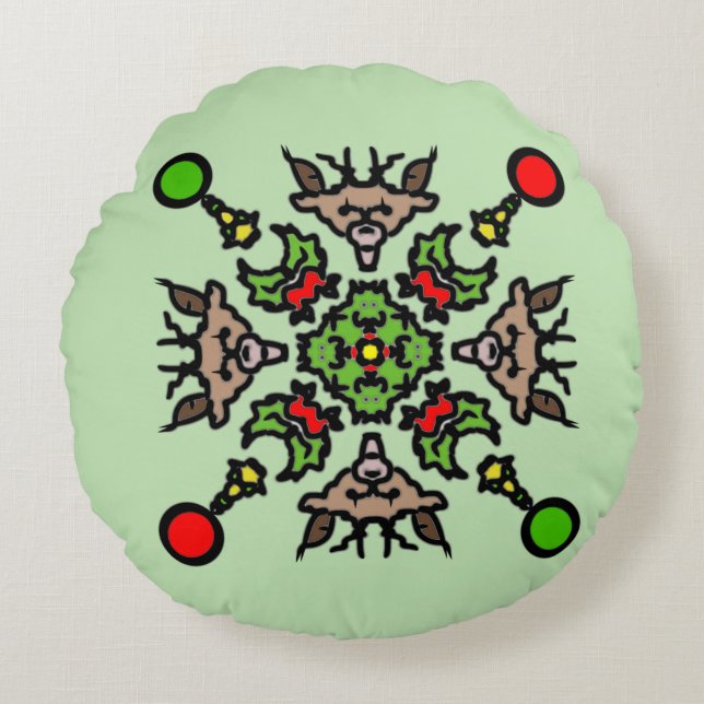 Christmas Mandala Pattern Round Pillow (Front)