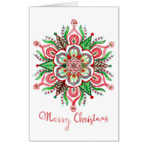 Christmas Mandala Snowflake Holiday Greeting Card