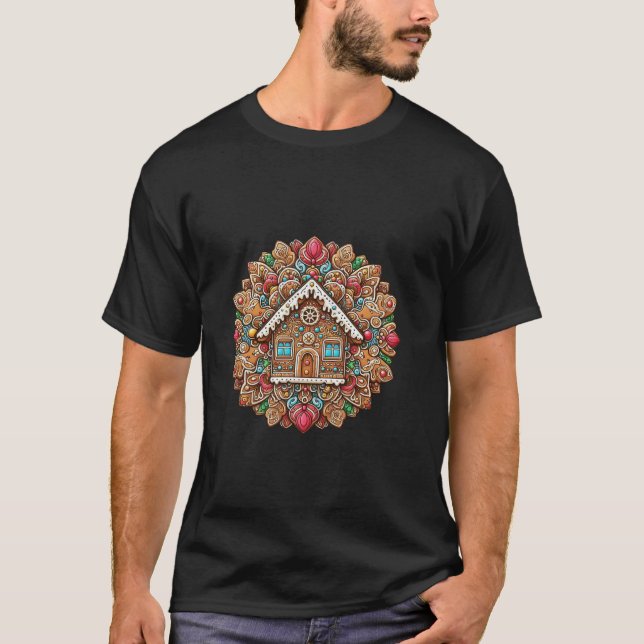 Christmas Mandala with Gingerbread House Long Slee T-Shirt (Front)