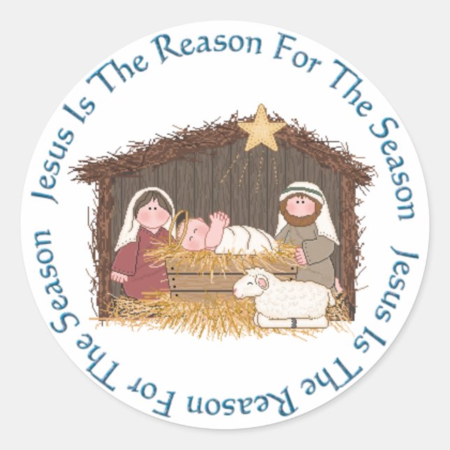 Christmas Manger / Jesus Reason Classic Round Sticker (Front)