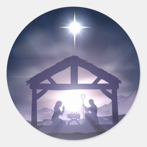 Christmas Manger Nativity Scene Classic Round Sticker