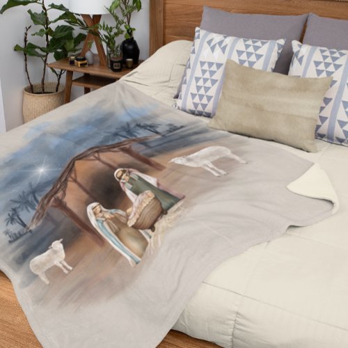 Christmas Manger Nativity Scene Watercolor  Fleece Blanket