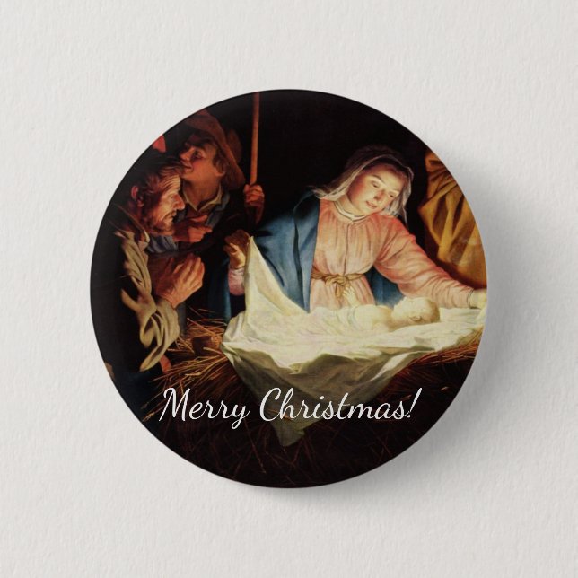Christmas Manger Scene Button (Front)