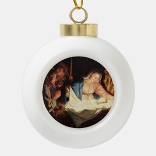 Christmas Manger Scene Ceramic Ball Christmas Ornament