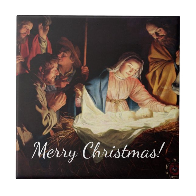 Christmas Manger Scene Ceramic Tile (Front)
