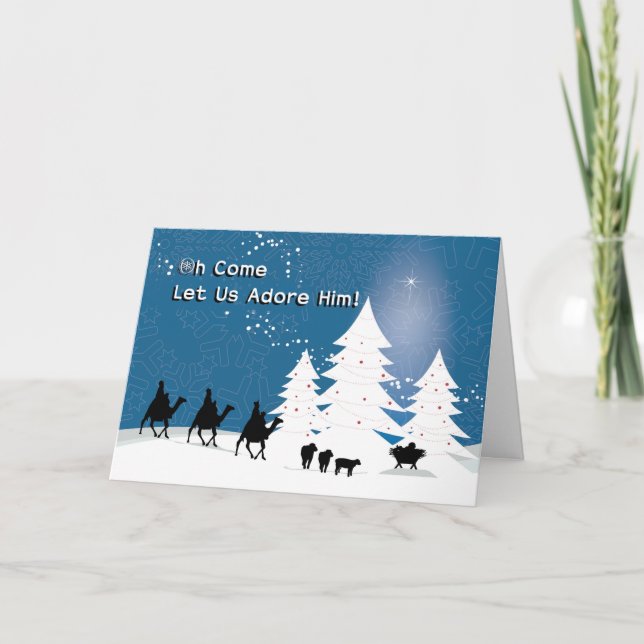 Christmas Manger Scene, Wise Men Star Holiday Card (Front)