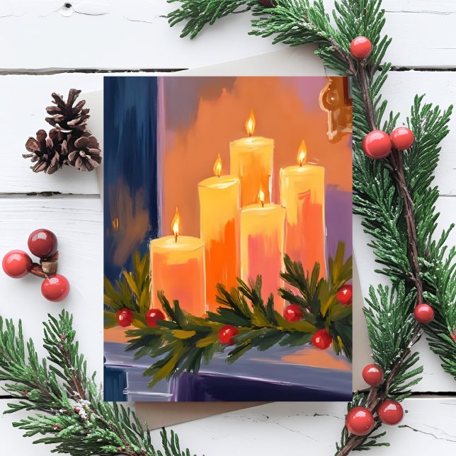 Christmas Mantle Candles Garland Holiday Card (Creator Uploaded)