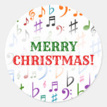 [ Thumbnail: Christmas; Many Colorful Music Notes and Symbols Round Sticker ]