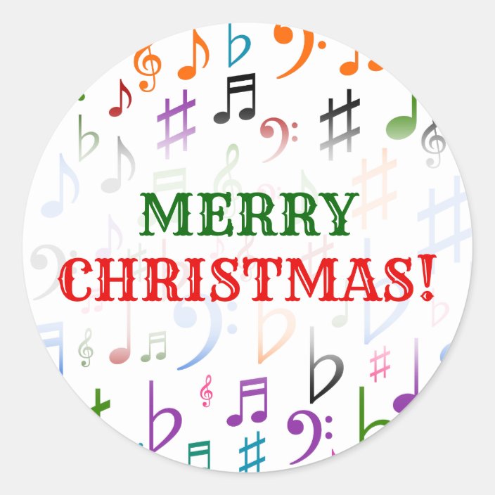 Christmas Many Colorful Music Notes And Symbols Classic Round Sticker Zazzle Com
