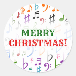 Christmas; Many Colorful Music Notes and Symbols Classic Round Sticker