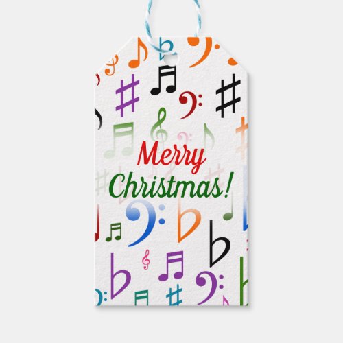 Christmas Many Colorful Music Notes and Symbols Gift Tags