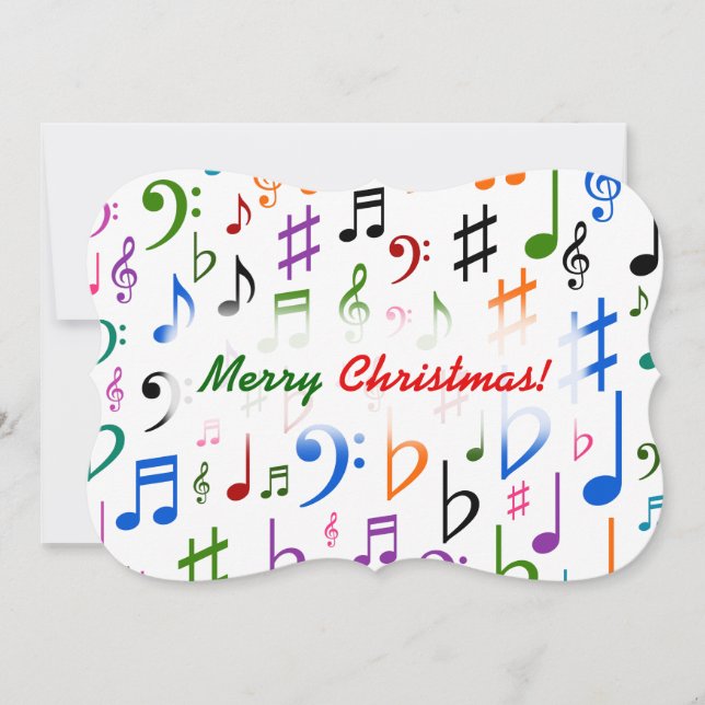 Christmas; Many Colorful Music Notes and Symbols Invitation (Front)
