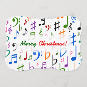 Christmas; Many Colorful Music Notes and Symbols Invitation