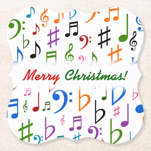 Christmas Many Colorful Music Notes and Symbols Paper Coaster