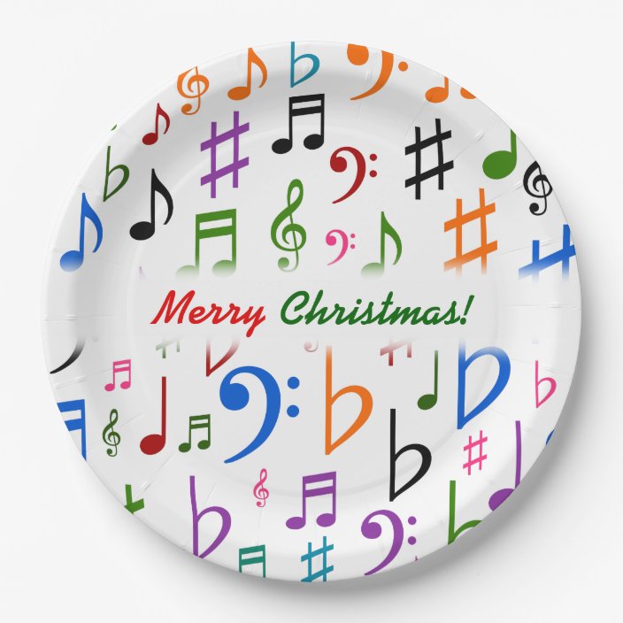 Christmas Many Colorful Music Notes And Symbols Paper Plate Zazzle Com