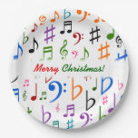 [ Thumbnail: Christmas; Many Colorful Music Notes and Symbols Paper Plates ]