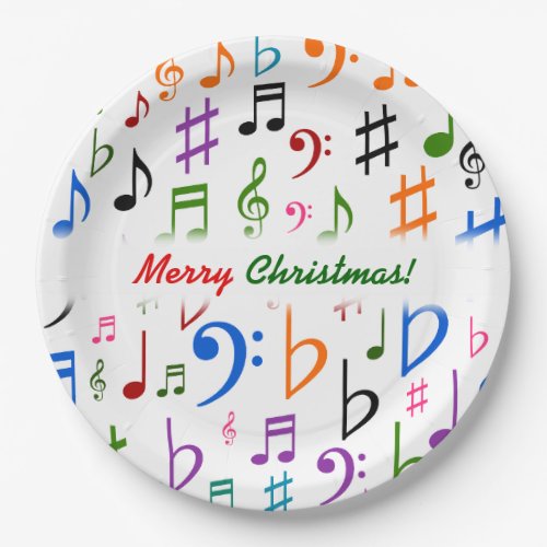 Christmas Many Colorful Music Notes and Symbols Paper Plates
