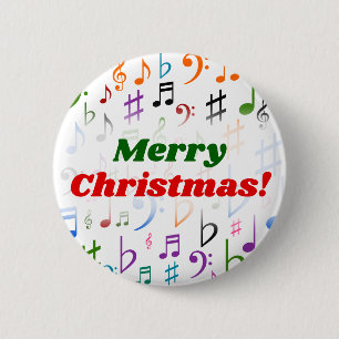 Christmas; Many Colorful Music Notes and Symbols Pinback Button