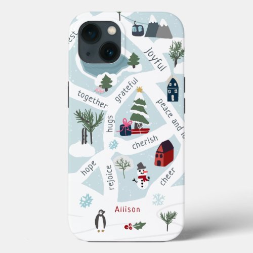 Christmas map story telling illustrations iPhone 13 case