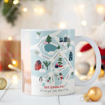 Christmas map story telling illustrations coffee mug<br><div class="desc">Best grandma ever! Modern Christmas map story telling illustrations featuring pine trees,  penguins,  ice skating shoes,  iced lake,  houses,  villages,  road,  mountain,  cable cabin,  skis,  snowman and more! Add your positive sentiments,  with peace and love,  rejoice,  joyful,  hope,  merriest,  cherish,  hugs... . Add your family photo.</div>