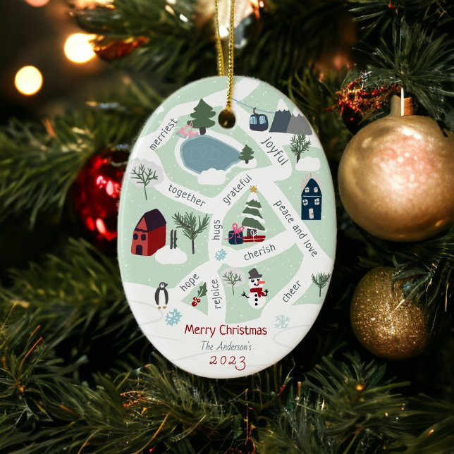 Christmas map story telling illustrations photo ceramic ornament (Christmas map story telling illustrations photo ceramic ornament)