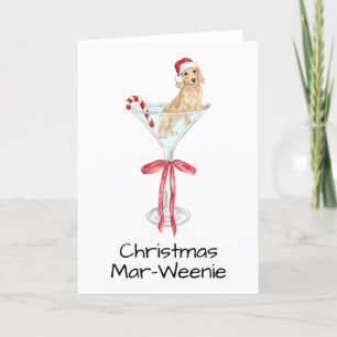 Christmas Mar-Weenie Dachshund Dog Watercolor Letterpress Thank You Card