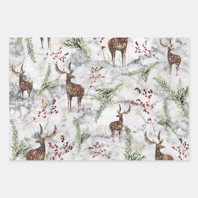 Christmas Marble Reindeer Decoration Xmas Pattern Wrapping Paper Sheets (Front)
