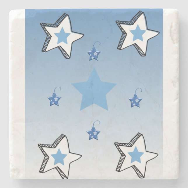 Christmas Marble Stone Coaster, Blue Stars  Stone Coaster (Front)
