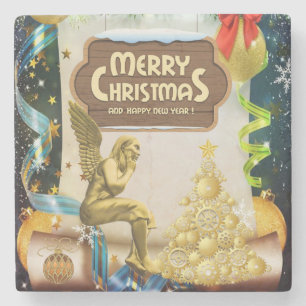 Christmas Marble Stone Coaster, Christmas Angel Stone Coaster