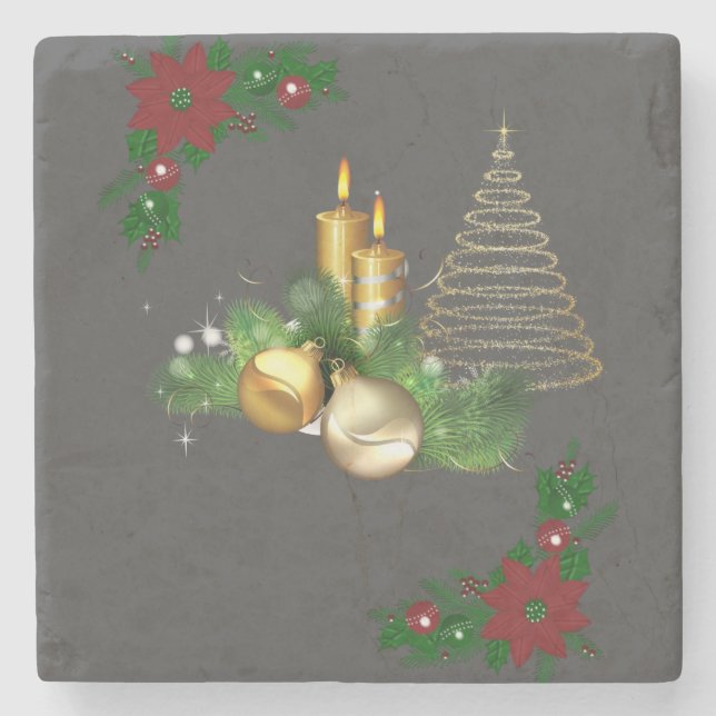 Christmas Marble Stone Coaster, Christmas Candle Coaster (Front)